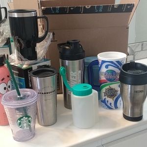 (8) Cup Bundle- Starbucks,  Patriot Power Protein Shaker, Heated Travel Mug+++
